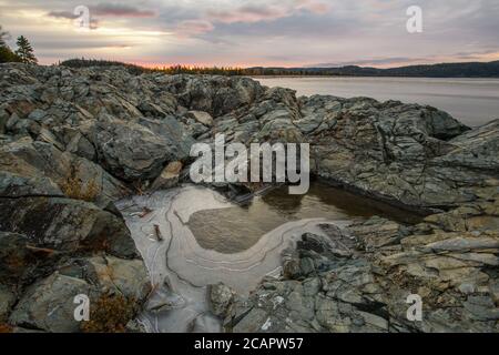 Dawn skies over the Michipicoten River, Wawa, Ontario, Canada Stock Photo