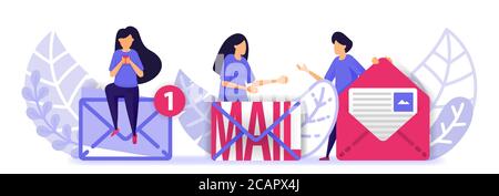 People are sending and receiving e-mail message. Correspondence for communication and making connection and network for business and personal. Vector Stock Vector