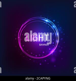 Light circle banner. Vector sparkling round frame on dark background. Shiny circle background. Stock Vector