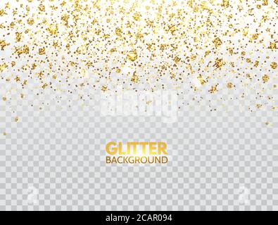 Glitter confetti. Gold glitter particles falling on transparent background. Christmas bright shimmer design. Glowing particles effect for luxury greet Stock Vector