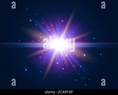 Futuristic light. Glowing effect. Colorful lens flare. Glare light design. Explosion star Vector illustration. Stock Vector