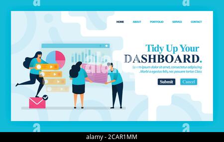Landing page vector design of Tidy Up Your Dashboard. Easy to edit and customize. Modern flat design concept of web page, website, homepage, mobile ap Stock Vector