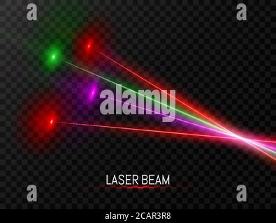 Laser beam collection. Colorful laser beam set isolated on transparent background. Neon lines in speed motion. Glow party laser. Bright futuristic des Stock Vector