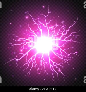 Thunder bolt on transparent background. Vector lightning flash. Stock Vector
