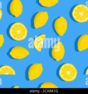 Lemons background. Seamless pattern with fresh fruits. Vector illustration. Stock Vector