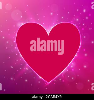 Pink light heart on shining background. Love background. Valentine's day concept. Vector illustration. Stock Vector