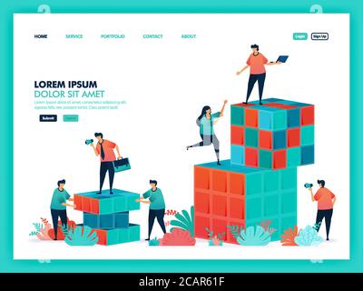 Design vector from rubik , game, teamwork. Collaboration people to solve problems, looking for a solution and idea with rubix cube. Brain game to look Stock Vector