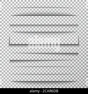 Paper shadows set on transparent background. Page divider with shadows. Realistic paper shadow line effect on checkered backdrop. Sheet of paper. Desi Stock Vector