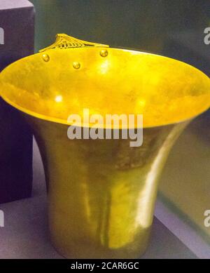 Egypt, Cairo, Egyptian Museum, dishes found in the royal necropolis of Tanis, burial of Psusennes : Gold goblet in the shape of a lotus flower. Stock Photo