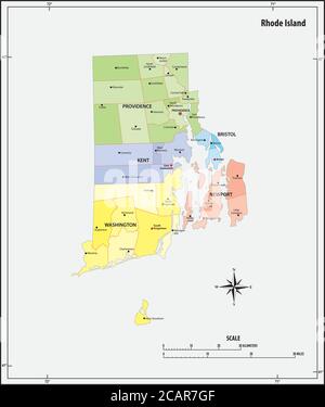 rhode island state outline administrative and political vector map in color Stock Vector