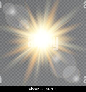 Sunlight on transparent background. Lens flare Vector illustration. Stock Vector