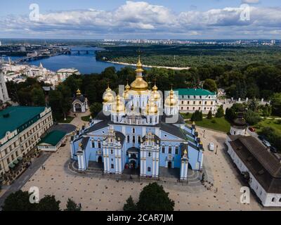 St. Michael's Golden-Domed Monastery in Kyiv, Ukraine. Aerial view Stock Photo