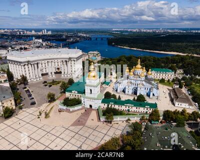 St. Michael's Golden-Domed Monastery in Kyiv, Ukraine. Aerial view Stock Photo