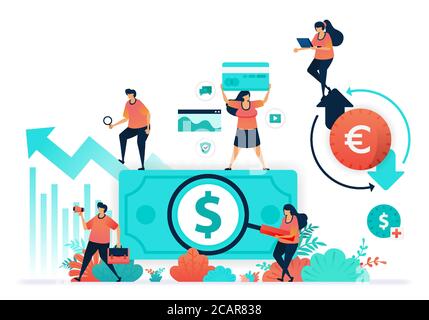 Circulation in corporate finance, proper accounting, increase investment value, financial turnover in currency trading system of exchanging dollar to Stock Vector