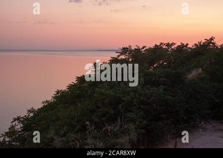 Summer Sunset in Berdiansk at the Embankment near the Azov Sea Stock Photo