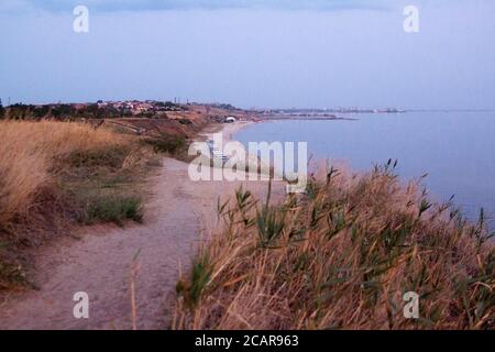 Summer Sunset in Berdiansk at the Embankment near the Azov Sea Stock Photo