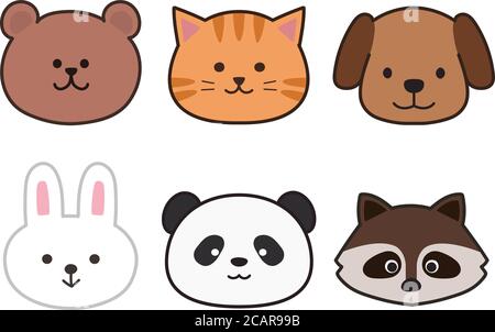 Vector illustration of animal faces. Isolated on white background. Stock Vector