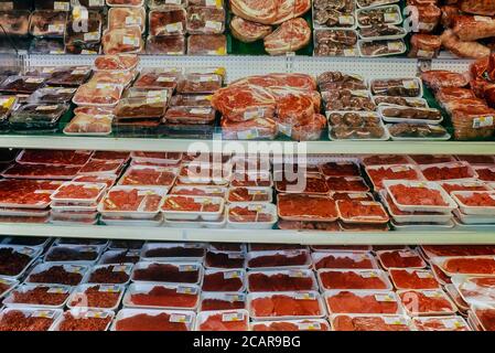 A Gateway Supermarket meat display. England, UK. Circa 1980's Stock Photo