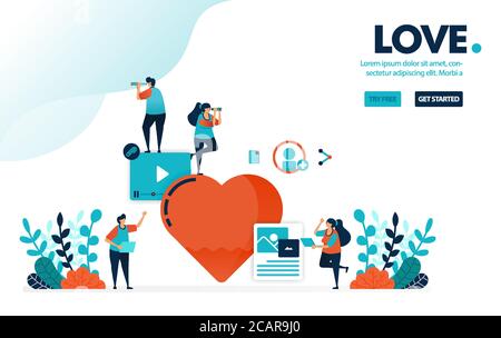 Vector illustration love sign. People like and love content. Creative social media video and image content with lots of love. Designed for landing pag Stock Vector