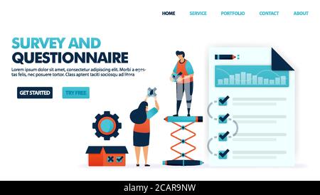 Complete surveys, questionnaire, quiz or test for customer satisfaction feedback result. Tick, check, yes, no, cross checkbox on survey. Read and answ Stock Vector