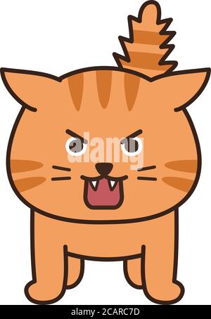 Angry cat stuck its tail up. Vector illustration isolated on white background. Stock Vector