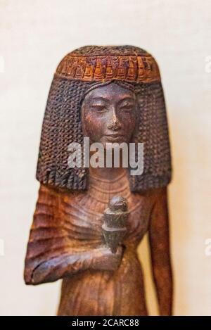 Egypt, Cairo, Egyptian Museum, statuette of Henout-Nakhtou, wood, from Saqqara. Stock Photo