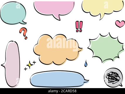 Hand drawn set of colorful speech bubbles. Vector illustration isolated on white background. Stock Vector