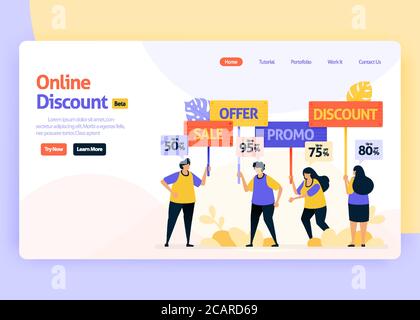 Vector illustration landing page for online discounts, promotions, social media ads, retail marketing. Special offers on digital e-commerce. For web, Stock Vector