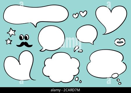 Hand drawn set of speech bubbles. Vector illustration isolated on green background. Stock Vector