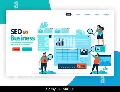 vector illustration website for marketing optimization with SEO. online advertising with keywords in search engines for target market, ads services, s Stock Vector