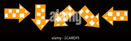 Set of yellow and white arrows in different directions on black background for the design of websites, articles, banners and templates. Stock Vector
