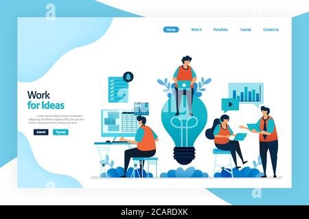 Landing page of work for idea. Employee work and discuss to improve company performance, services, financial gain. Big idea for problem solving and ma Stock Vector