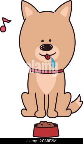 Dog licking his lips waiting eagerly about to eat food. Vector illustration isolated on white background. Stock Vector