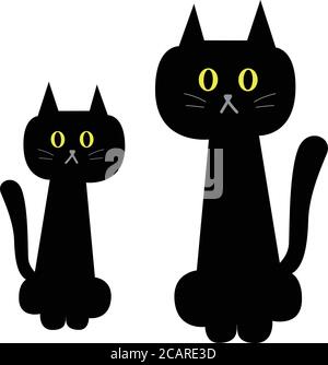 Parent and child of black cat. Vector illustration isolated on white background. Stock Vector