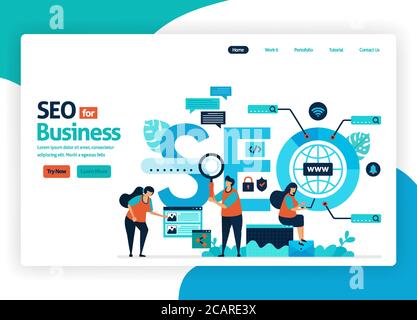 vector illustration website for marketing optimization with SEO. online advertising with keywords in search engines for target market, ads services, s Stock Vector