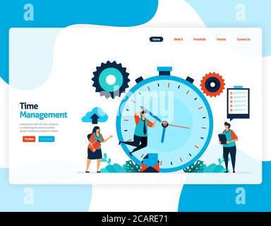 Landing page vector of time management and scheduling jobs project, Plan and manage work on time, Lack of time in business, Work with time. Illustrati Stock Vector