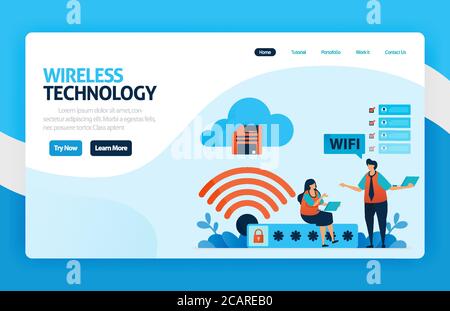 landing page and website for wifi connection and protection, internet access with wifi, wifi firewall security with password, security access and conn Stock Vector