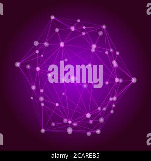 Abstract network concept, vector illustration. Simple linear net with dots on connections. Polygon made with triangles. 3d abstract dark background. Stock Vector