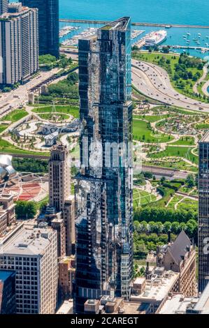 Legacy Tower, 33 S Wabash Ave, in front of Millennium Park, Chicago. Stock Photo