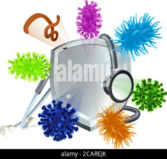Stethoscope Shield Medical Virus Bacteria Cells Stock Vector