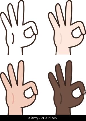 Set of OK hand gestures. Vector illustration isolated on white background. Stock Vector