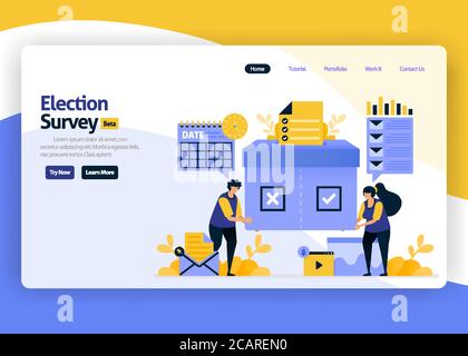 landing page vector flat design illustration of satisfaction surveys for elections and government vote campaigns, online technology selections. for we Stock Vector