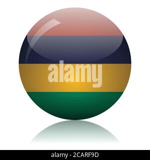 Mauritius flag glass ball on light mirror surface vector illustration Stock Vector