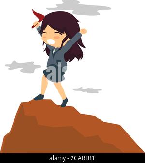 Businesswoman Hoisted Red Flag on Mountain Top Vector Stock Vector