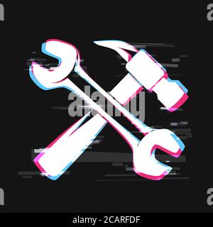 repair hammer wrench sign glitch design Stock Vector