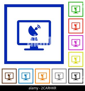 Remote desktop flat color icons in square frames on white background Stock Vector