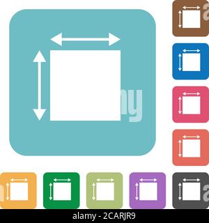 Elemet dimensions white flat icons on color rounded square backgrounds Stock Vector
