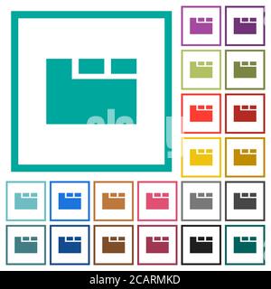 Horizontal tabbed layout active flat color icons with quadrant frames on white background Stock Vector