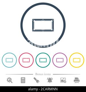 Empty billiard table flat color icons in round outlines. 6 bonus icons included. Stock Vector