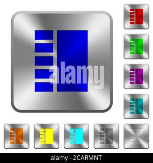 Vertical tabbed layout engraved icons on rounded square glossy steel buttons Stock Vector